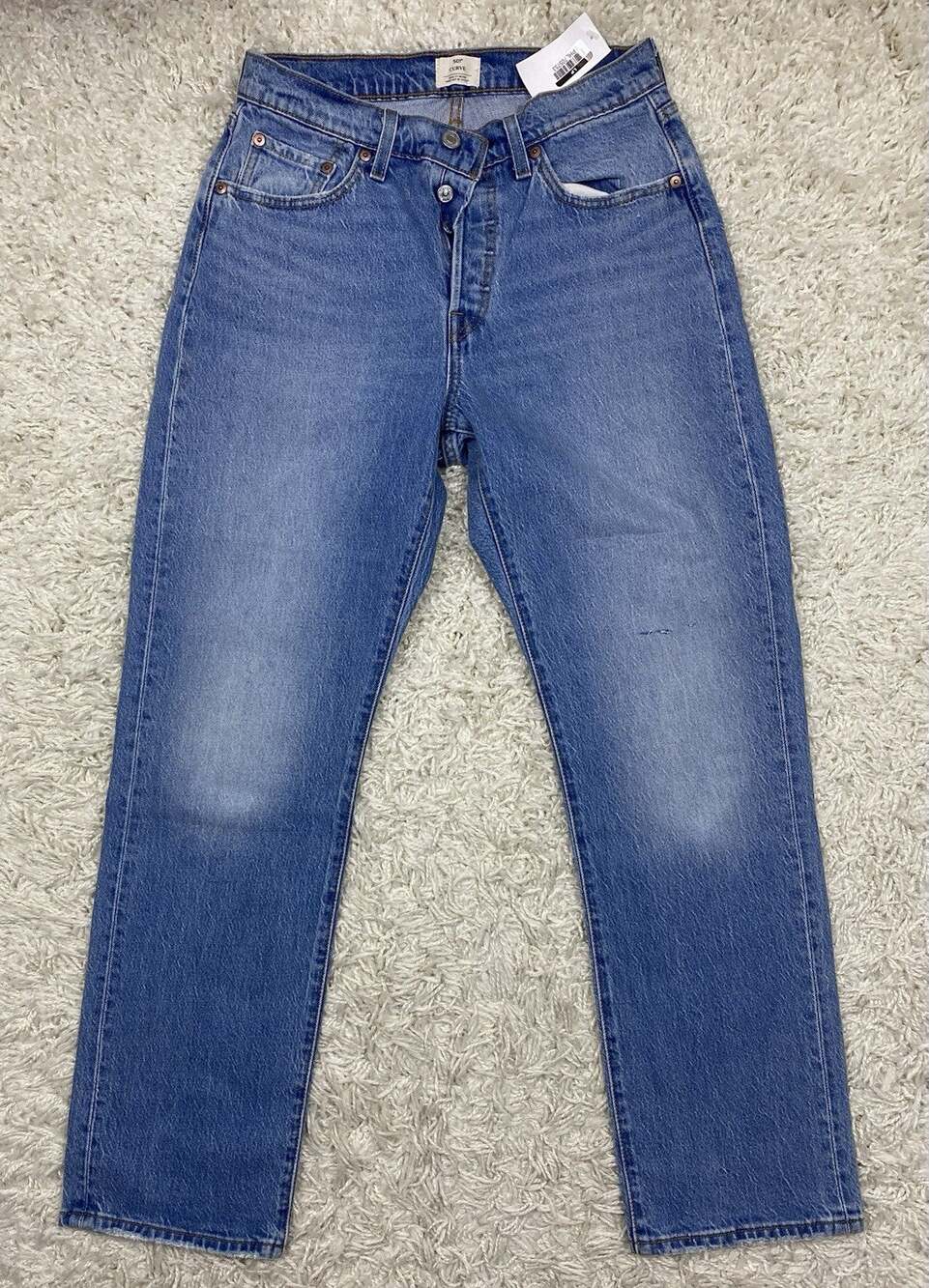 Levis 501 Curve Jeans Womens 28x29 Medium Wash Straight Button Fly High Rise NWT